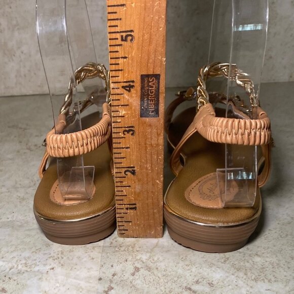 Womens Tan Beaded Floral Sandals Braided Strap Rhinestones Boho Fairy Cottage - Picture 5 of 9